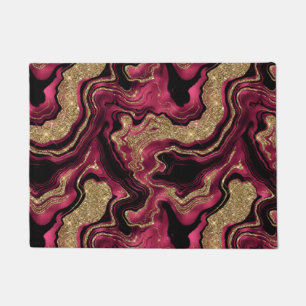 Elegant Red and Gold Glitter Agate Pattern Doormat