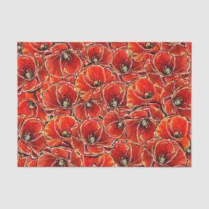 Elegant Red and Gold Glitter Remembrance Poppies Tissue Paper