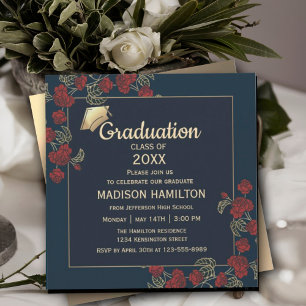 Elegant Red and Gold Graduation Party Invitation