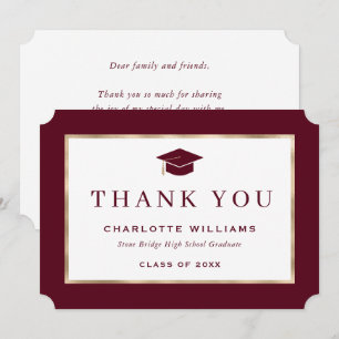 Elegant Red and Gold Graduation Thank You Card