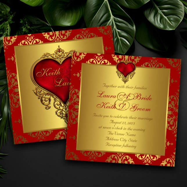Elegant Red and Gold Heart Wedding Invitations (Beautiful red and gold heart wedding and any occasion invitation. Simply add your event details.)