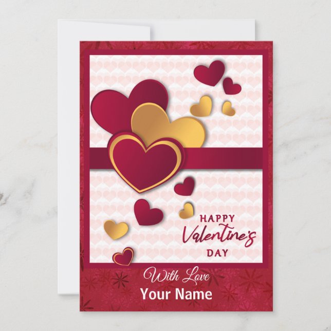 Elegant Red and Gold Hearts Valentine's Day Design Holiday Card (Front)