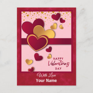 Elegant Red and Gold Hearts Valentine's Day Design Holiday Postcard