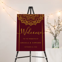 Elegant Red And Gold Mandala Wedding Welcome Sign
