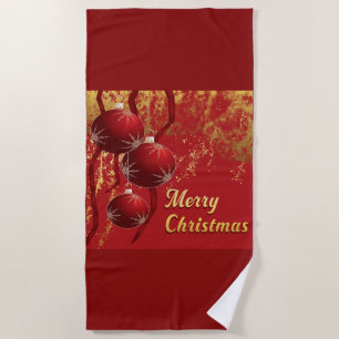 Elegant red and gold merry Christmas Beach Towel