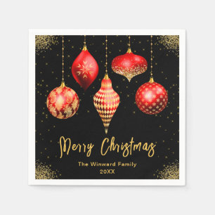 Elegant Red and Gold Ornament Christmas Napkin