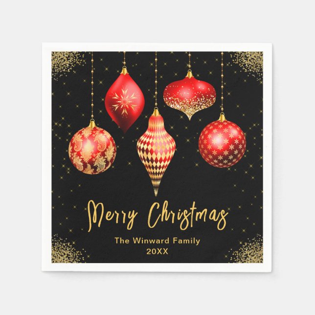 Elegant Red and Gold Ornament Christmas Napkin (Front)