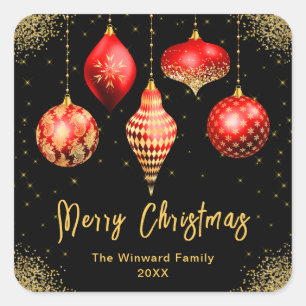 Elegant Red and Gold Ornament Christmas Square Sticker