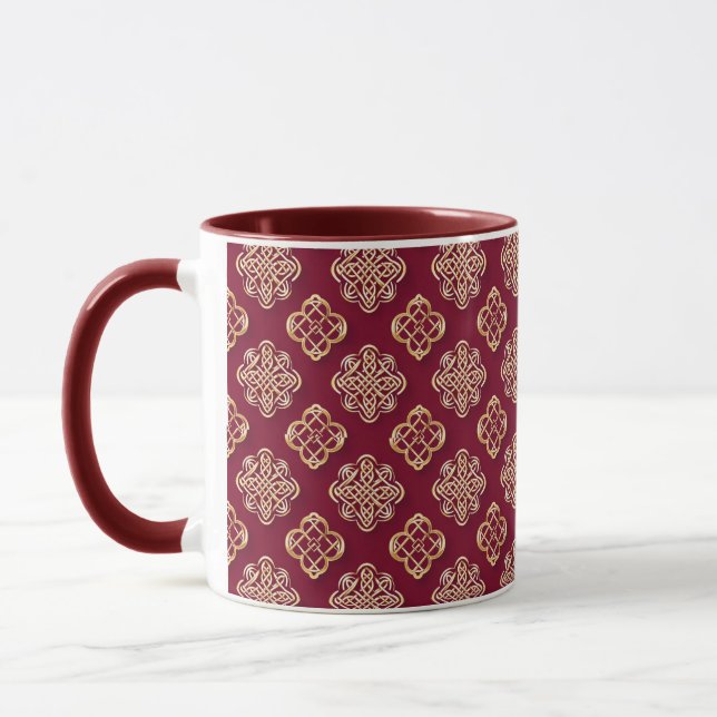 Elegant Red and Gold Pattern Design Mug (Left)