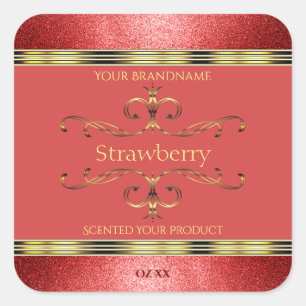 Elegant Red and Gold Product Label Glitter Borders