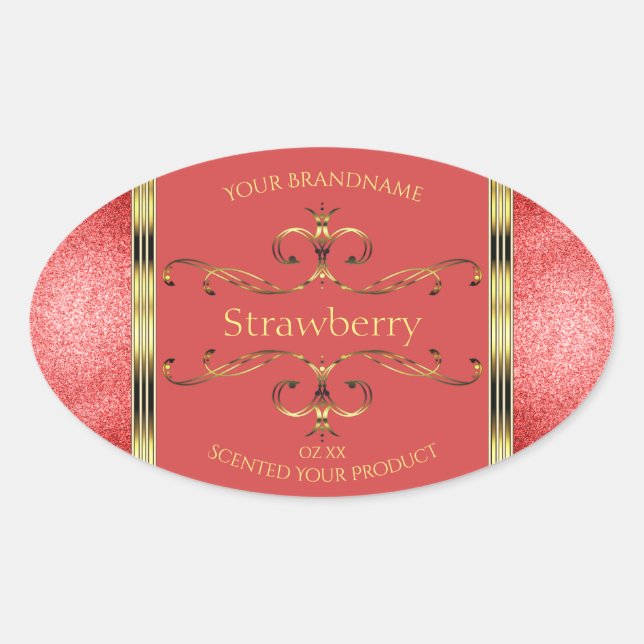 Elegant Red and Gold Product Label Glitter Borders (Front)