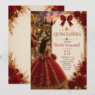 Elegant Red and Gold Quince Invitation