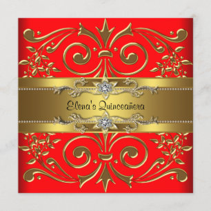 Elegant Red and Gold Quinceanera Invitations