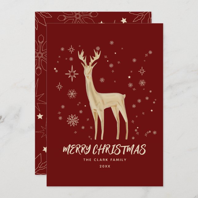 Elegant Red and Gold Reindeer Merry Christmas Holiday Card (Front/Back)