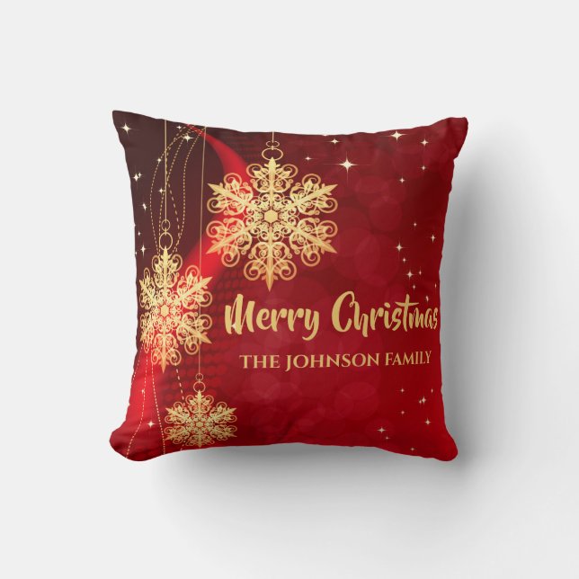 Elegant Red and Gold  Snowflake Christmas  Cushion (Front)