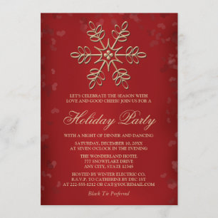 Elegant Red and Gold Snowflake Holiday Party Invitation