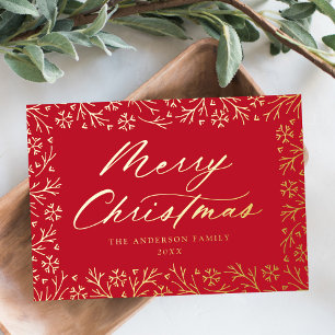 Elegant Red and Gold Snowflake Non-Photo Foil Holiday Card