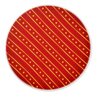 Elegant Red and Gold Stripe & Dots Christmas Ceramic Knob