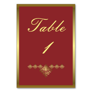 Elegant Red and Gold Wedding Table Table Number