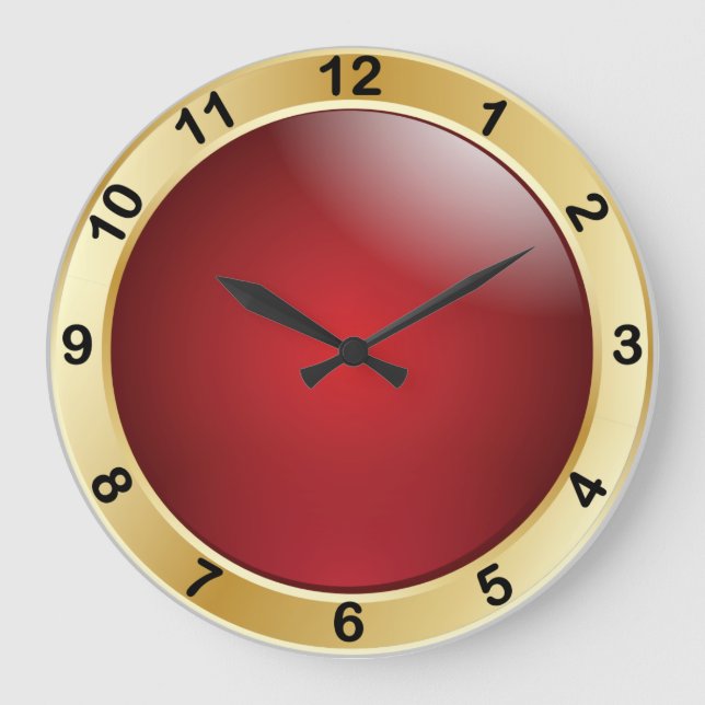 Elegant Red and Gold with Black Numbers Large Clock (Front)