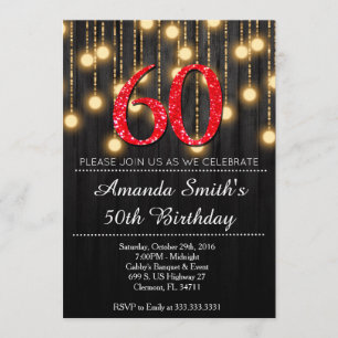Elegant Red and Gold Womans 60th Birthday Party In Invitation