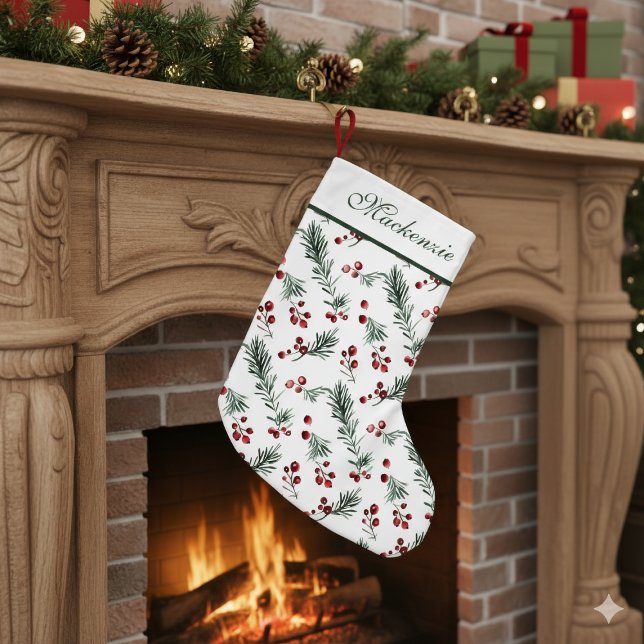 Elegant Red and Green Botanical Christmas Custom Small Christmas Stocking (Elegant Red and Green Botanical Christmas Custom Small Christmas Stocking)