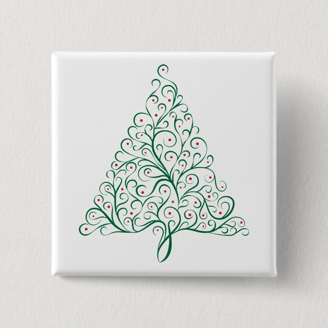 Elegant Red and Green Calligraphy Christmas Tree 15 Cm Square Badge (Front)