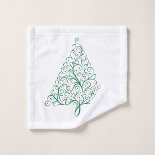 Elegant Red and Green Calligraphy Christmas Tree Bath Towel Set