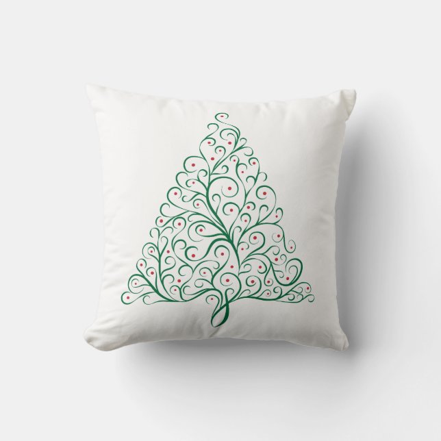 Elegant Red and Green Calligraphy Christmas Tree Cushion (Front)