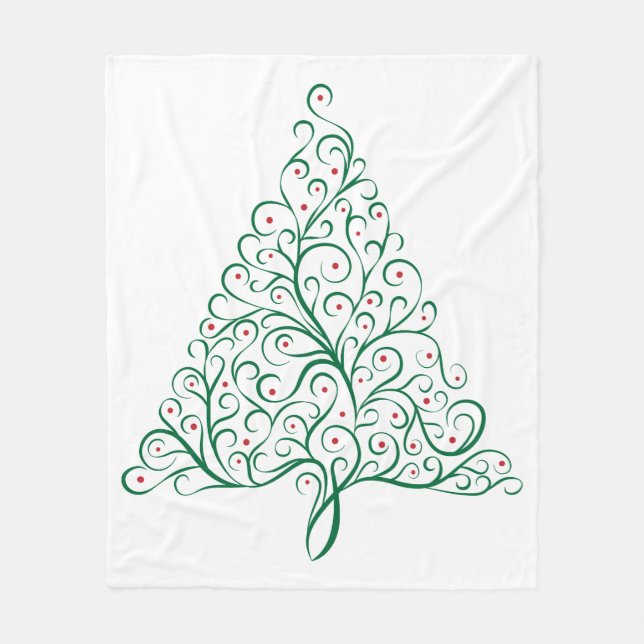 Elegant Red and Green Calligraphy Christmas Tree Fleece Blanket (Front)