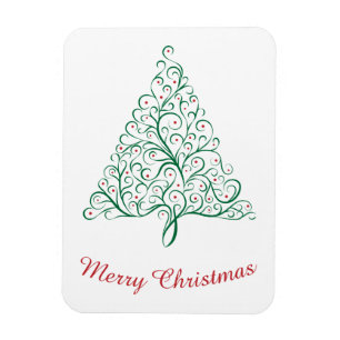 Elegant Red and Green Calligraphy Christmas Tree Magnet
