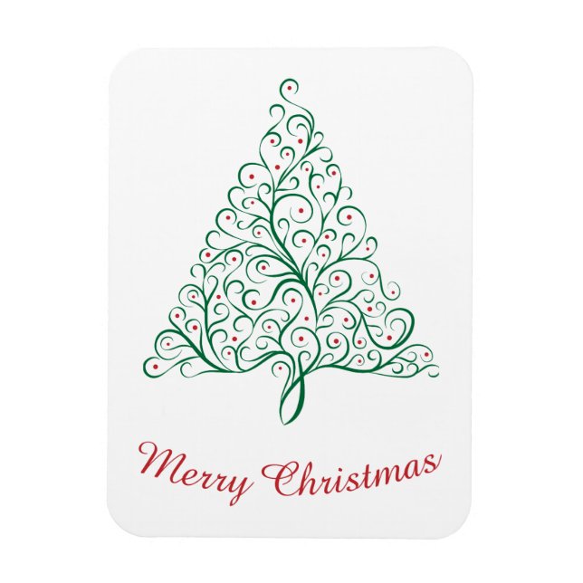 Elegant Red and Green Calligraphy Christmas Tree Magnet (Vertical)