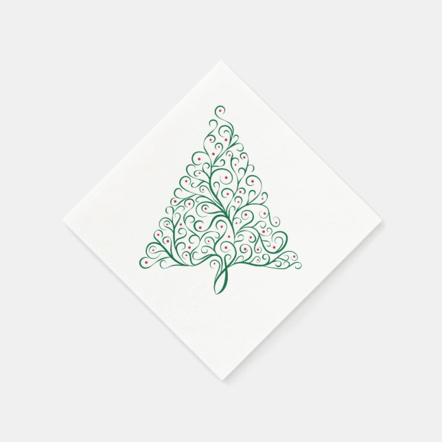 Elegant Red and Green Calligraphy Christmas Tree Napkin (Corner)