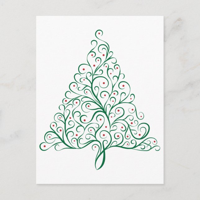 Elegant Red and Green Calligraphy Christmas Tree Postcard (Front)