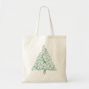 Elegant Red and Green Calligraphy Christmas Tree Tote Bag