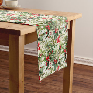 Elegant Red and Green Christmas Foliage Long Table Runner