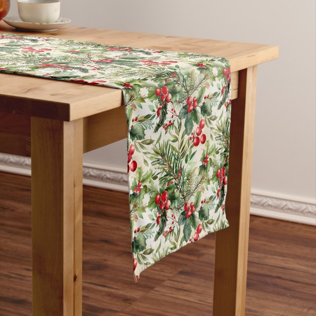 Elegant Red and Green Christmas Foliage Long Table Runner (In Situ)