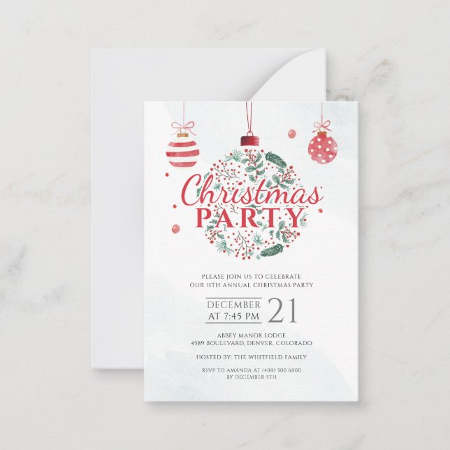 Elegant Red and Green Christmas Holiday Party Card (Front)