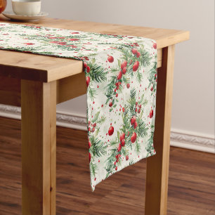 Elegant Red and Green Christmas Long Table Runner