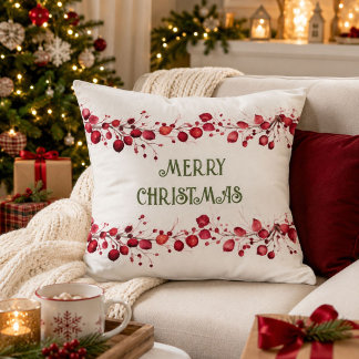 Elegant Red and Green Contemporary Christmas Cushion