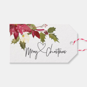 Elegant Red and Green Floral Merry Christmas Gift Tags