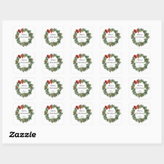Elegant Red and Green Merry Christmas Typography  Square Sticker