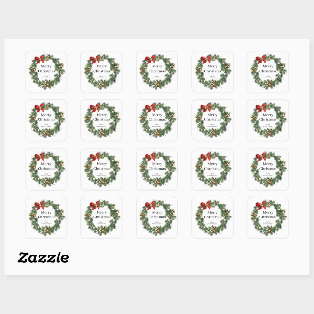 Elegant Red and Green Merry Christmas Typography  Square Sticker (Sheet)