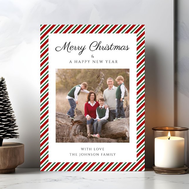 Elegant Red And Green Photo Christmas Holiday Card (Elegant Red And Green Photo Christmas Holiday Card)