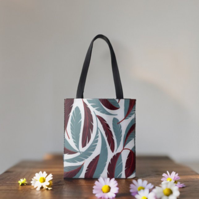 Elegant Red and Grey Feather Cascade Pattern Tote Bag (Creator Uploaded)