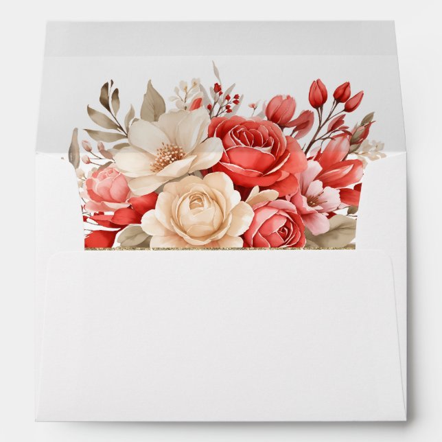 Elegant Red and Ivory Rose Wedding Envelope (Back (Bottom))