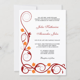 Elegant Red and Orange Swirls Wedding Invitation