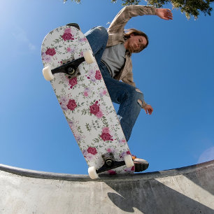 Elegant Red and pink Flowers pattern Skateboard