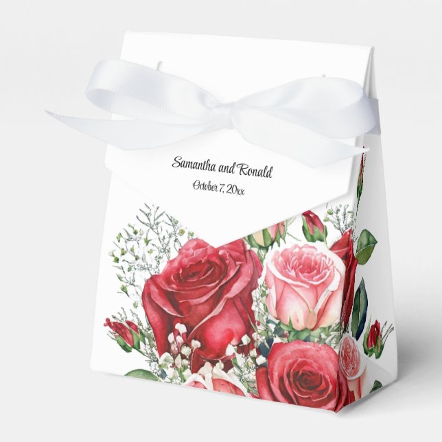 Elegant Red and Pink Roses Wedding  Favour Box (Front Side)