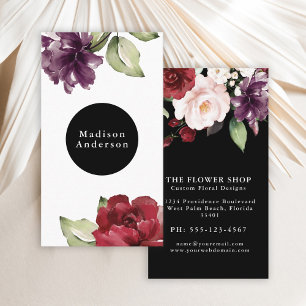 Elegant Red and Plum Watercolor Floral Business Card